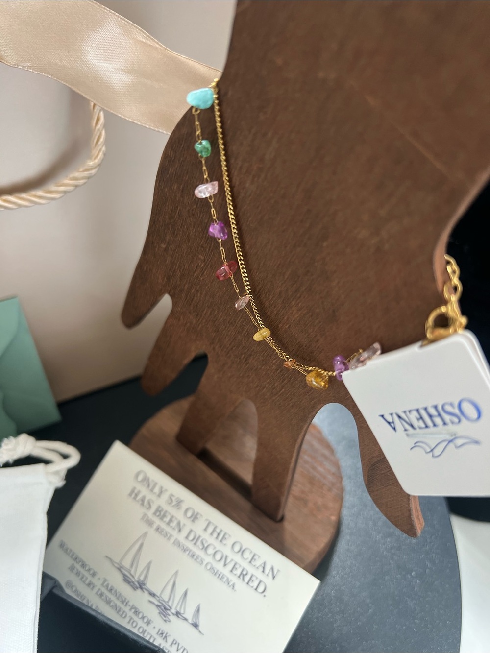 Oshena Gold Chain Bracelet with Multicolor Sea Glass Stations